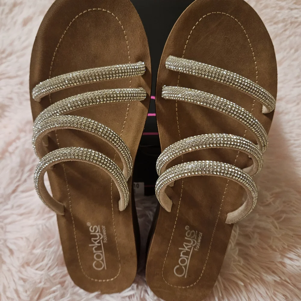 New Corkys Women's Brown and Silver Sandals - Picture 10 of 12